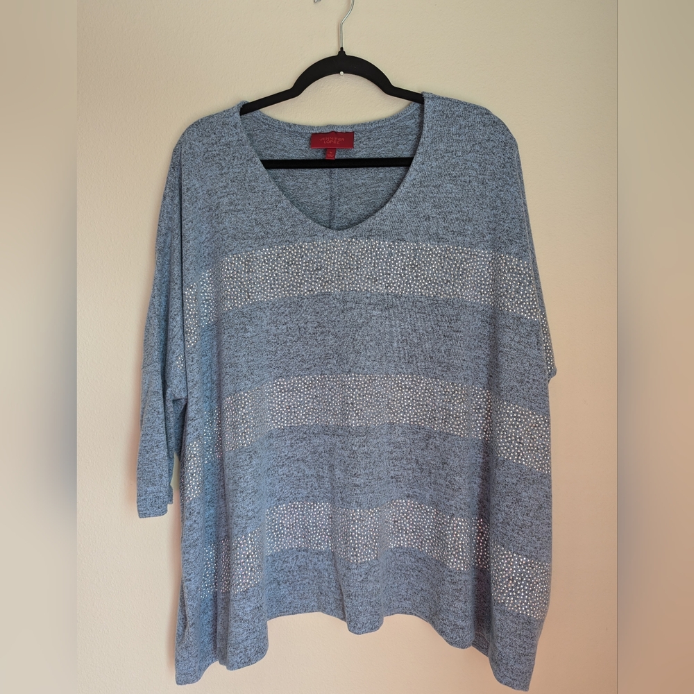 NWOT Jennifer Lopez Blue Embellished Sweater Size M
